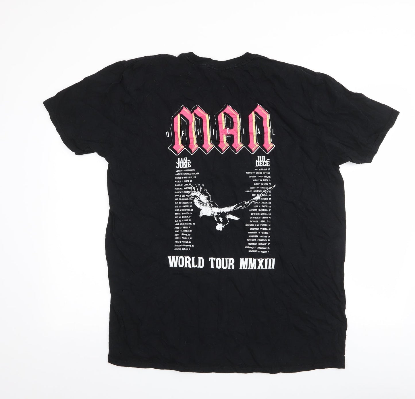 Boohoo Mens Black  Polyester  T-Shirt Size M Round Neck  - world tour