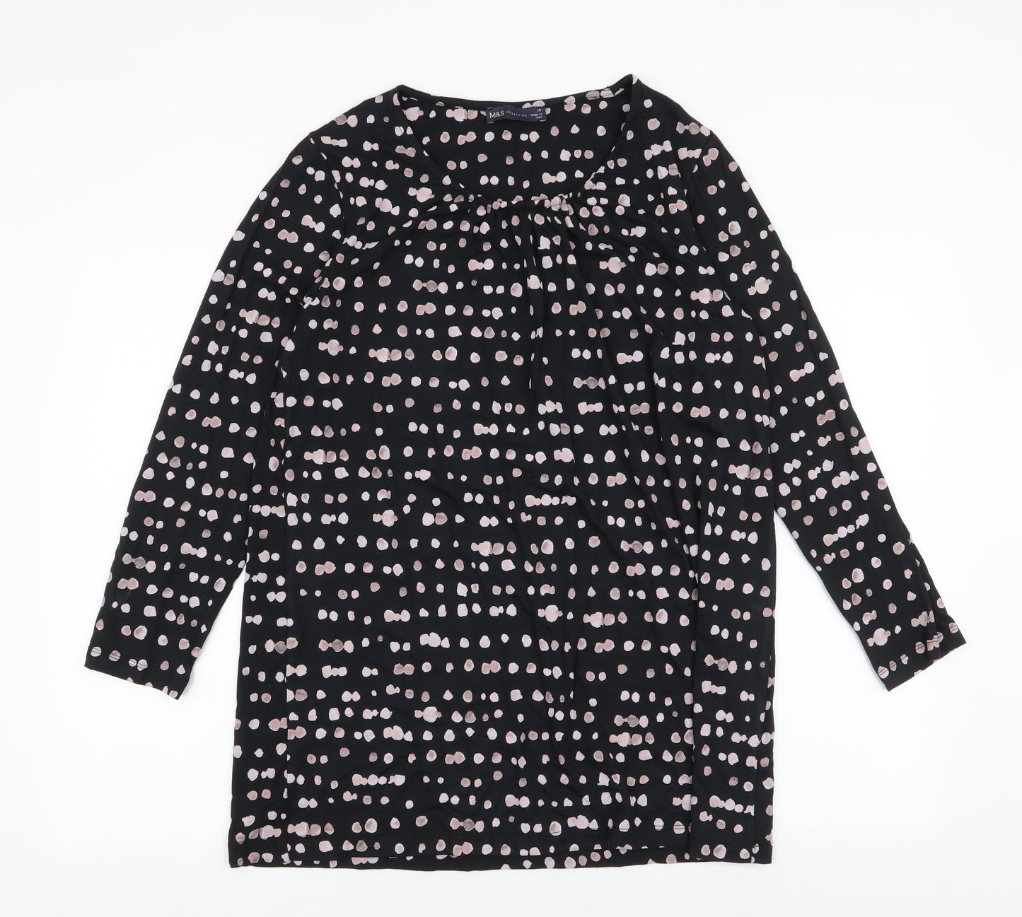 Marks and Spencer Womens Black Polka Dot Viscose Jersey T-Shirt Size 14 Round Neck