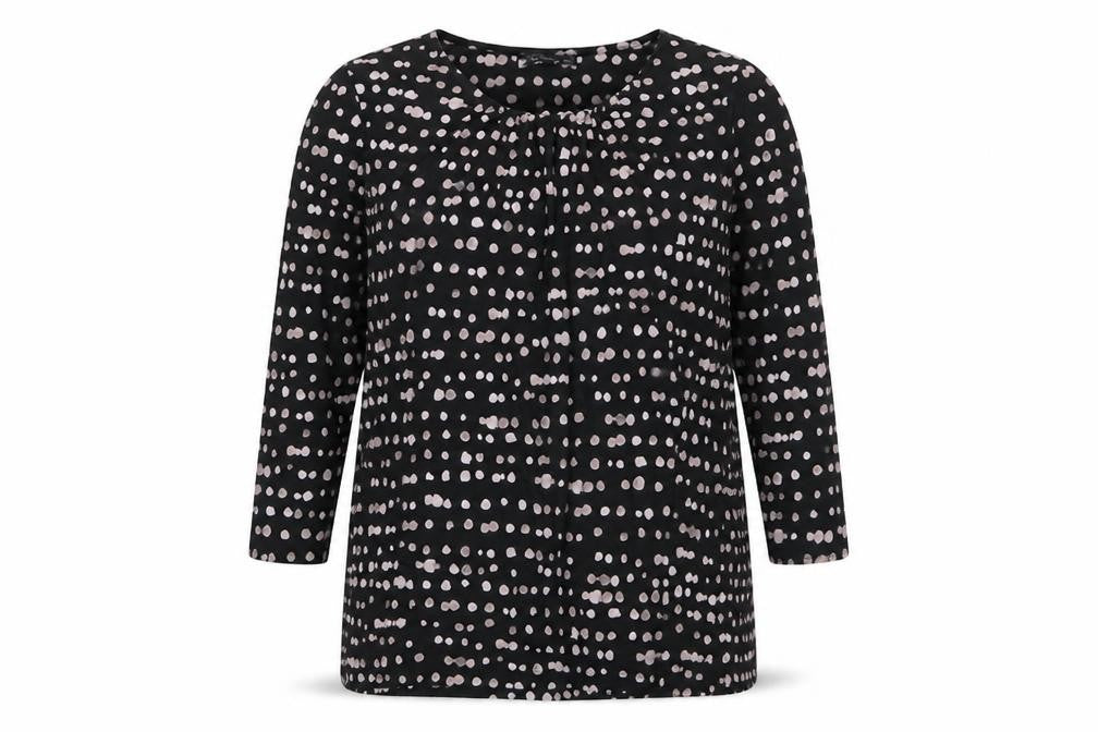 Marks & Spencer Womens Black Polka Dot Viscose Jersey T-Shirt Size 14 Round Neck