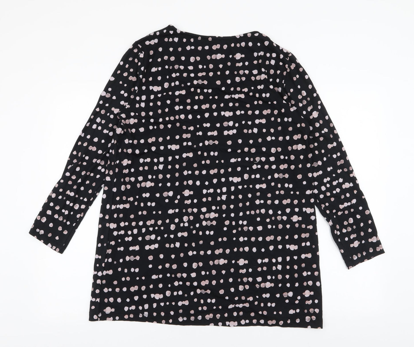 Marks and Spencer Womens Black Polka Dot Viscose Jersey T-Shirt Size 14 Round Neck