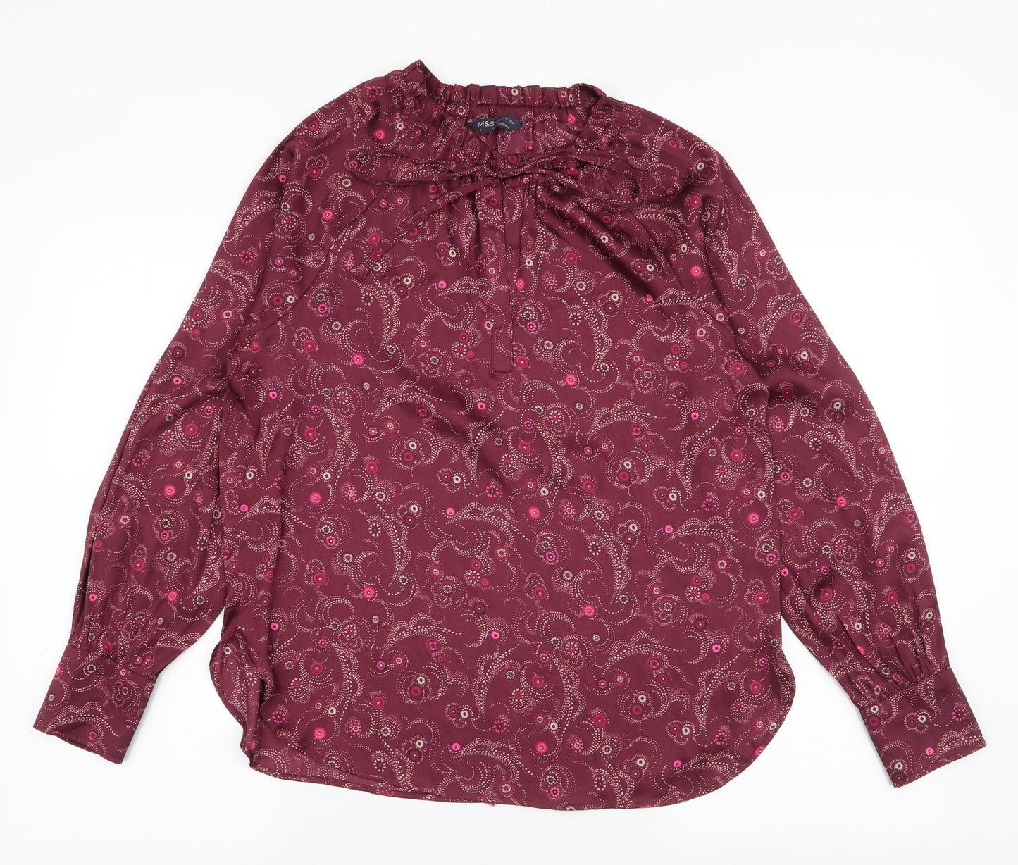 Marks and Spencer Womens Red Floral Polyester Basic Blouse Size 8 High Neck