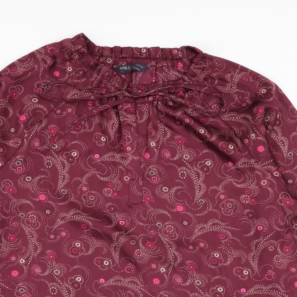 Marks and Spencer Womens Red Floral Polyester Basic Blouse Size 8 High Neck