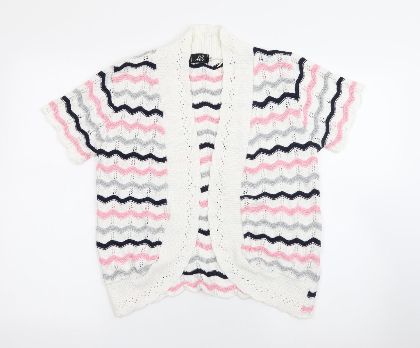 ME Womens White V-Neck Striped Cotton Cardigan Jumper Size L
