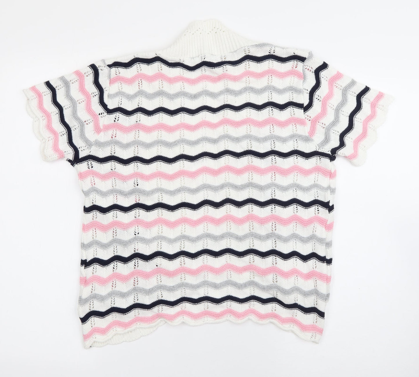 ME Womens White V-Neck Striped Cotton Cardigan Jumper Size L
