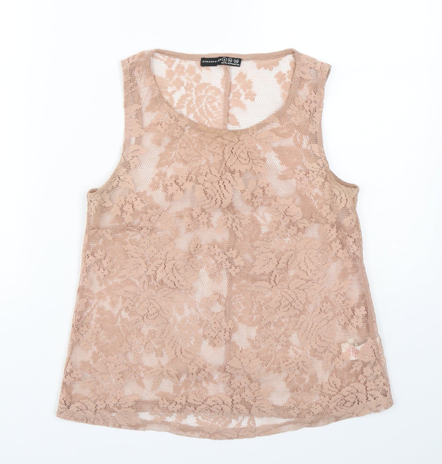 Atmosphere Womens Beige Floral Polyester Basic Tank Size 6 Round Neck