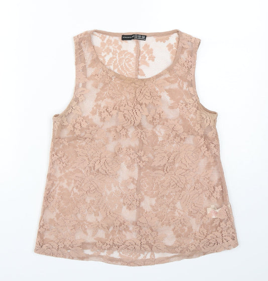 Atmosphere Womens Beige Floral Polyester Basic Tank Size 6 Round Neck