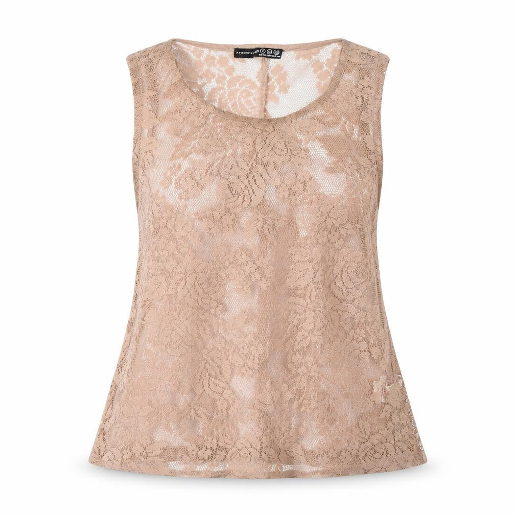 Atmosphere Womens Beige Floral Polyester Basic Tank Size 6 Round Neck