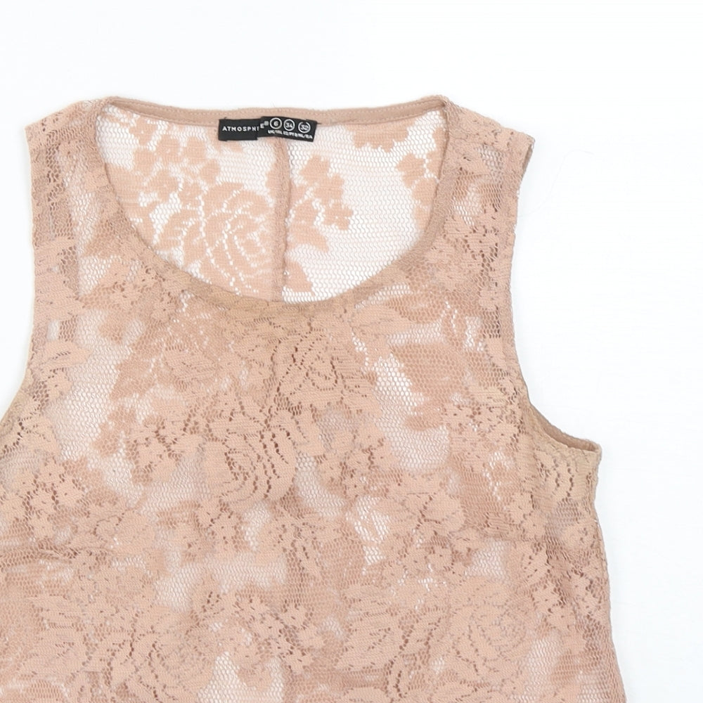 Atmosphere Womens Beige Floral Polyester Basic Tank Size 6 Round Neck