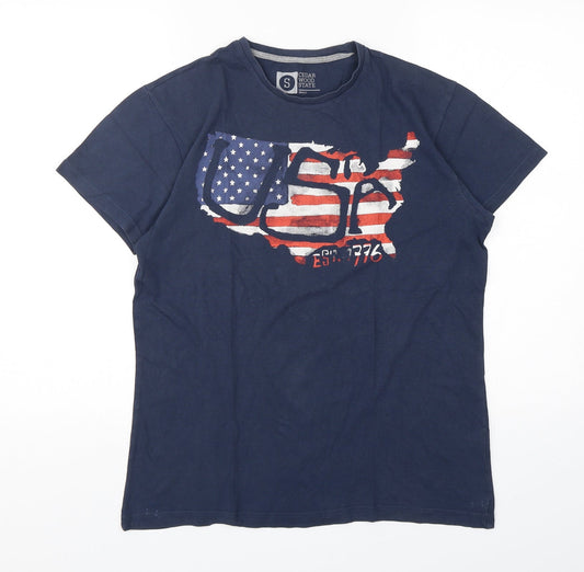 Cedar Wood State Mens Blue  Cotton  T-Shirt Size S Round Neck
