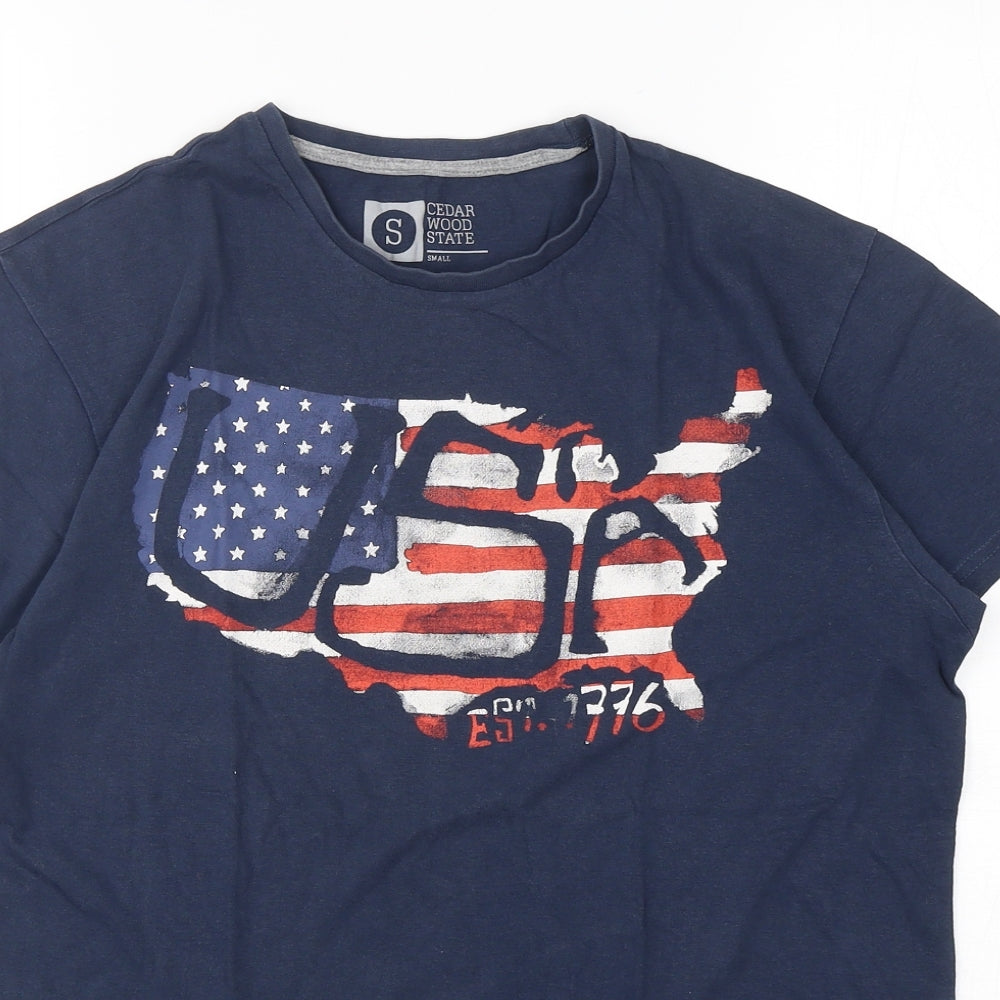 Cedar Wood State Mens Blue  Cotton  T-Shirt Size S Round Neck