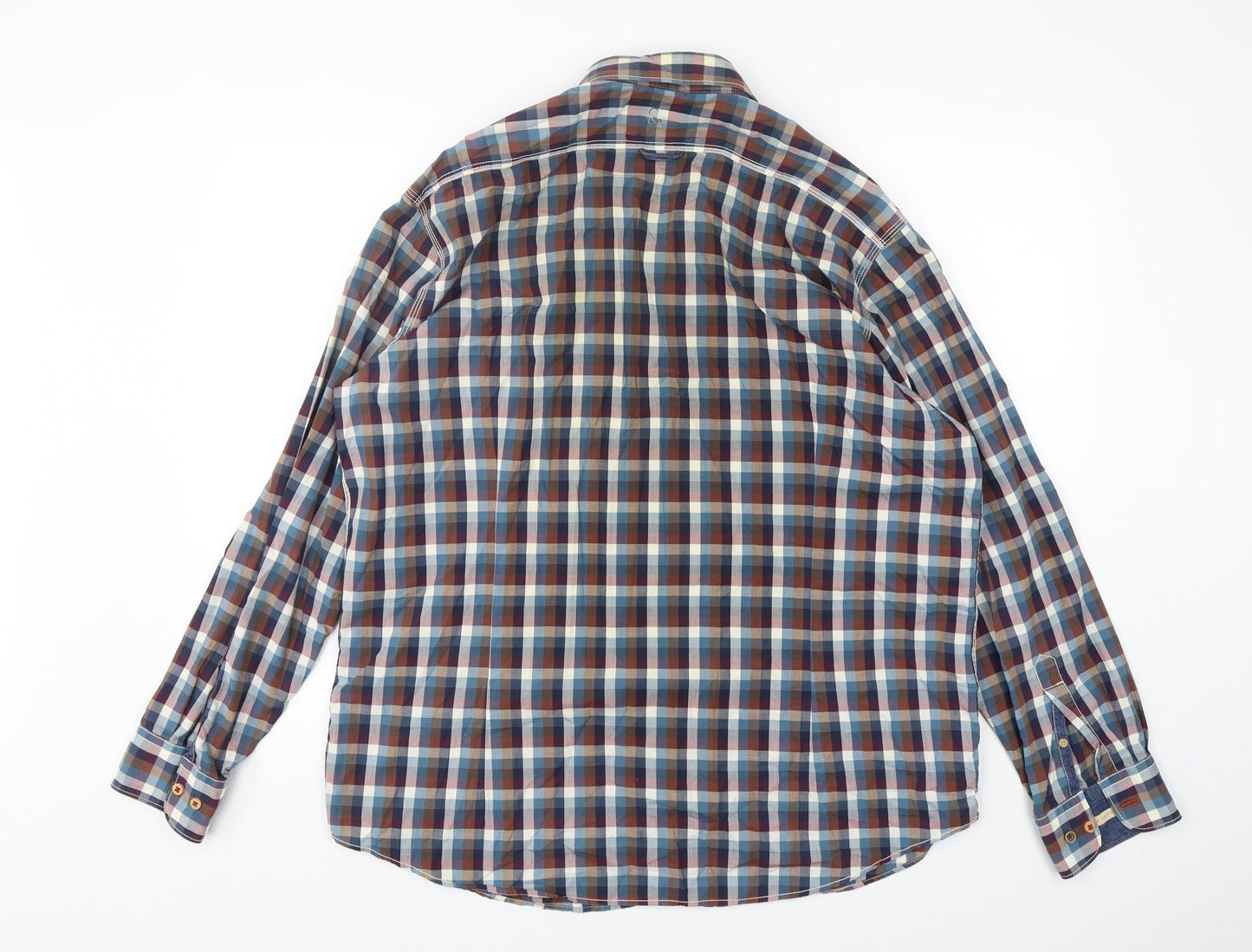 Colours & Sons Mens Multicoloured Check Polyester  Button-Up Size XL Collared Button