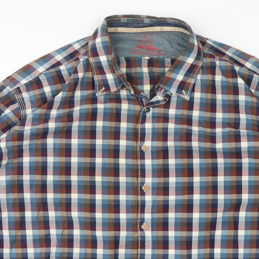 Colours & Sons Mens Multicoloured Check Polyester  Button-Up Size XL Collared Button