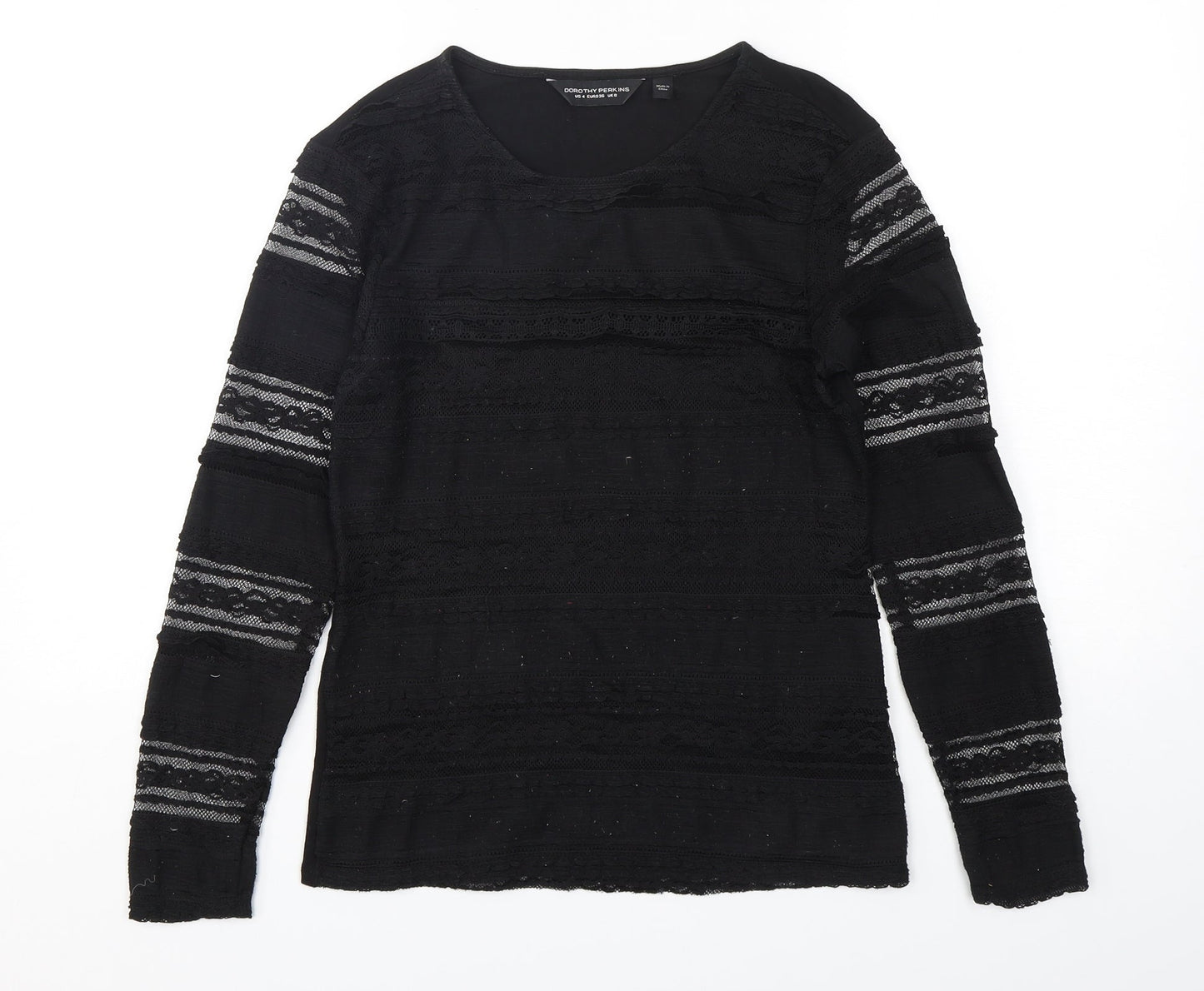 Dorothy Perkins Womens Black  Polyester Basic T-Shirt Size 8 Round Neck