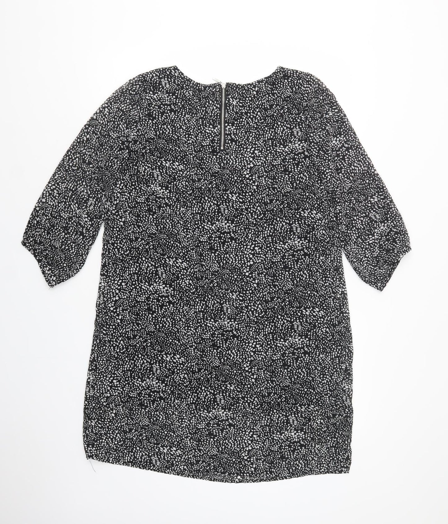 H&M Womens Black Animal Print Polyester Shift  Size 14  Roll Neck Zip