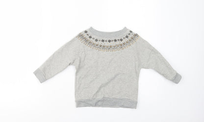 Preloved Nexct Girls Grey  Cotton Pullover Sweatshirt Size 3 Years  Pullover - Embellished Neckline - Front