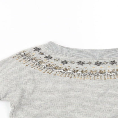 Preloved Nexct Girls Grey  Cotton Pullover Sweatshirt Size 3 Years  Pullover - Embellished Neckline - Detail