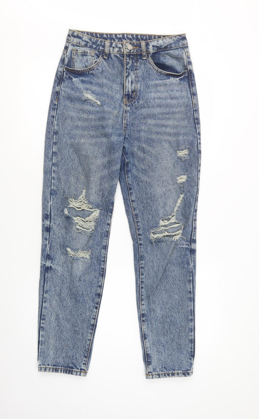 SheIn Womens Blue  Cotton Boyfriend Jeans Size S L29 in Regular Button