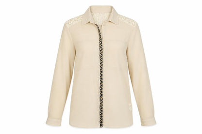 Boohoo Womens Beige  Polyester Basic Button-Up Size 8 Collared - Lace Detail