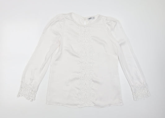 Unika Womens White  Polyester Basic Blouse Size M Round Neck - Lace Detail