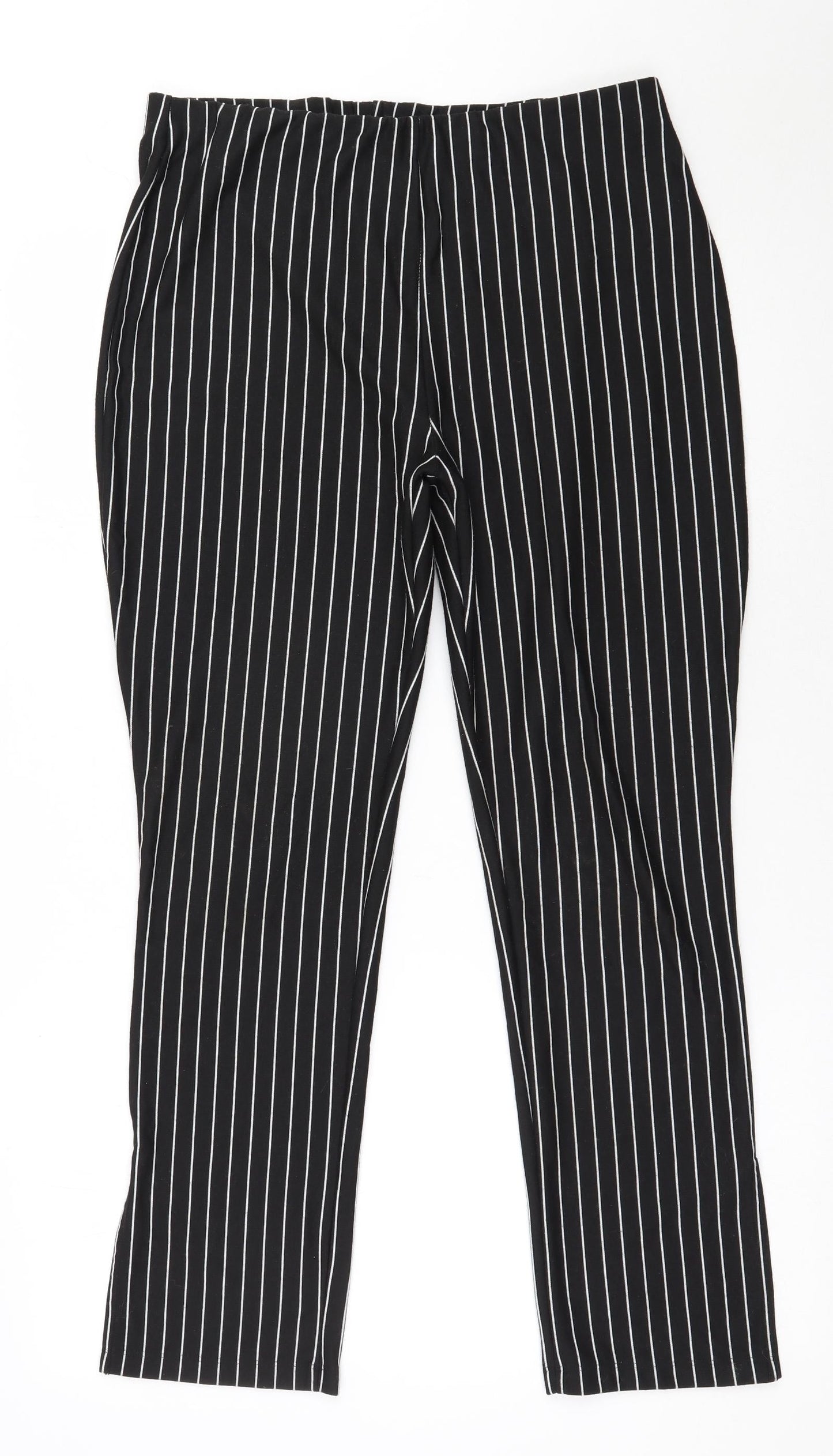 Zara Womens Black Striped Polyester Trousers  Size XL L27 in Regular