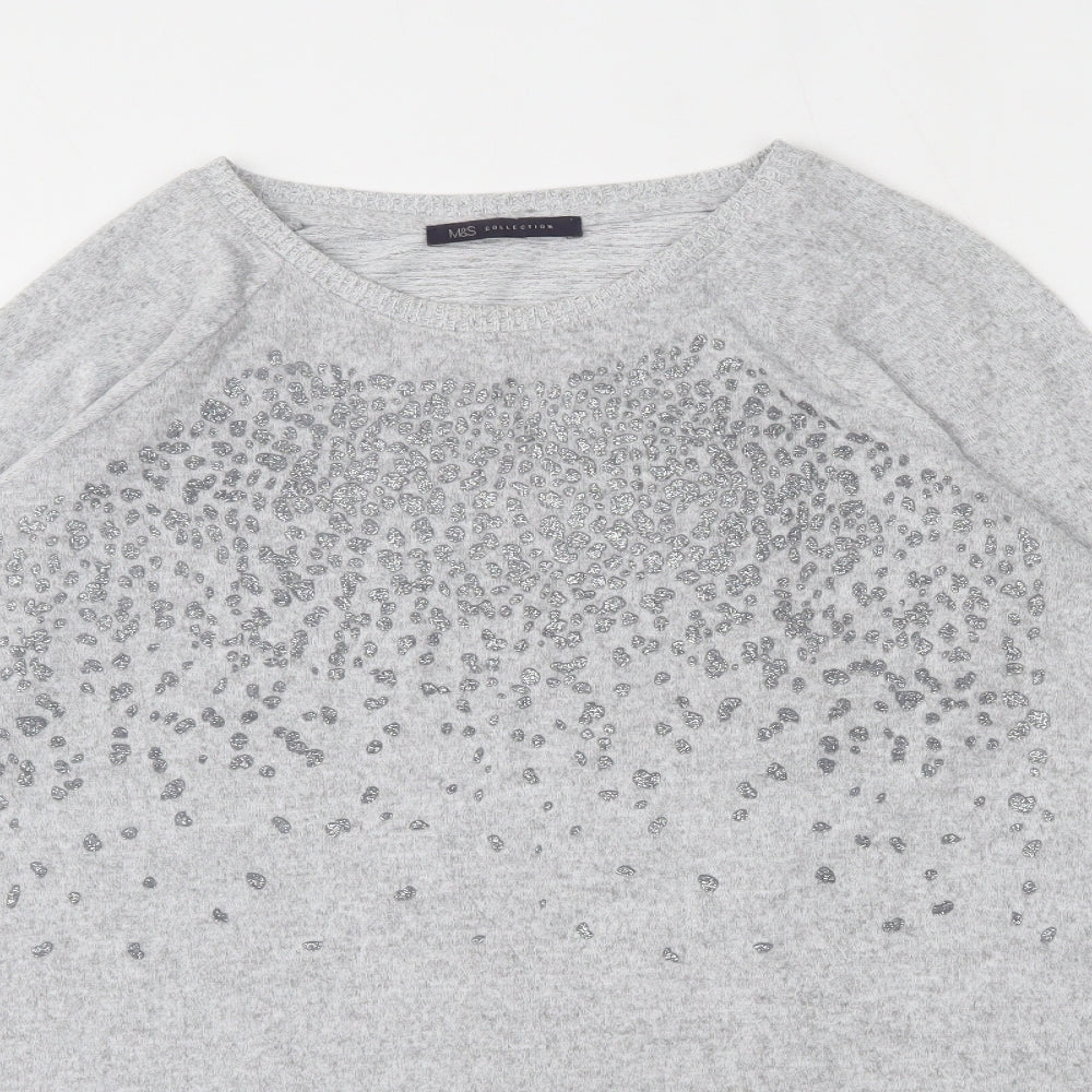 Marks and Spencer Womens Grey Round Neck  Polyester Pullover Jumper Size 14