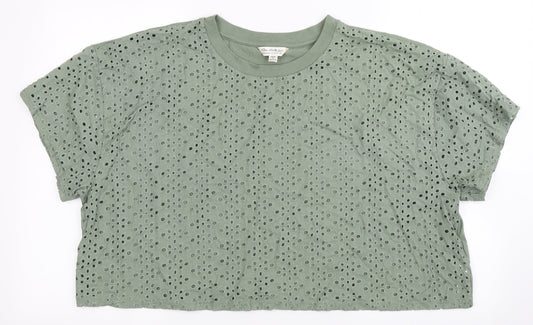 Miss Selfridge Womens Green  100% Cotton Cropped Polo Size L Round Neck