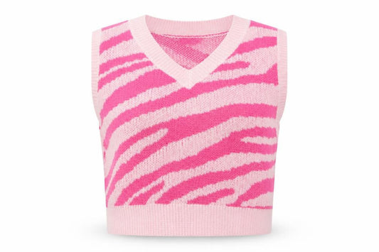 SHEIN Womens Pink V-Neck Animal Print Viscose Vest Jumper Size M