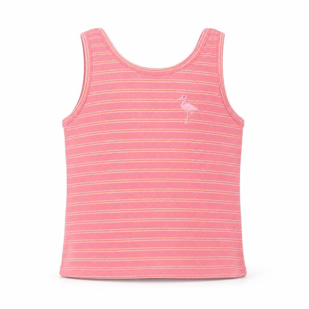 Marks & Spencer Girls Pink Striped Cotton Basic Tank Size 5-6 Years Scoop Neck Pullover - Flamingo