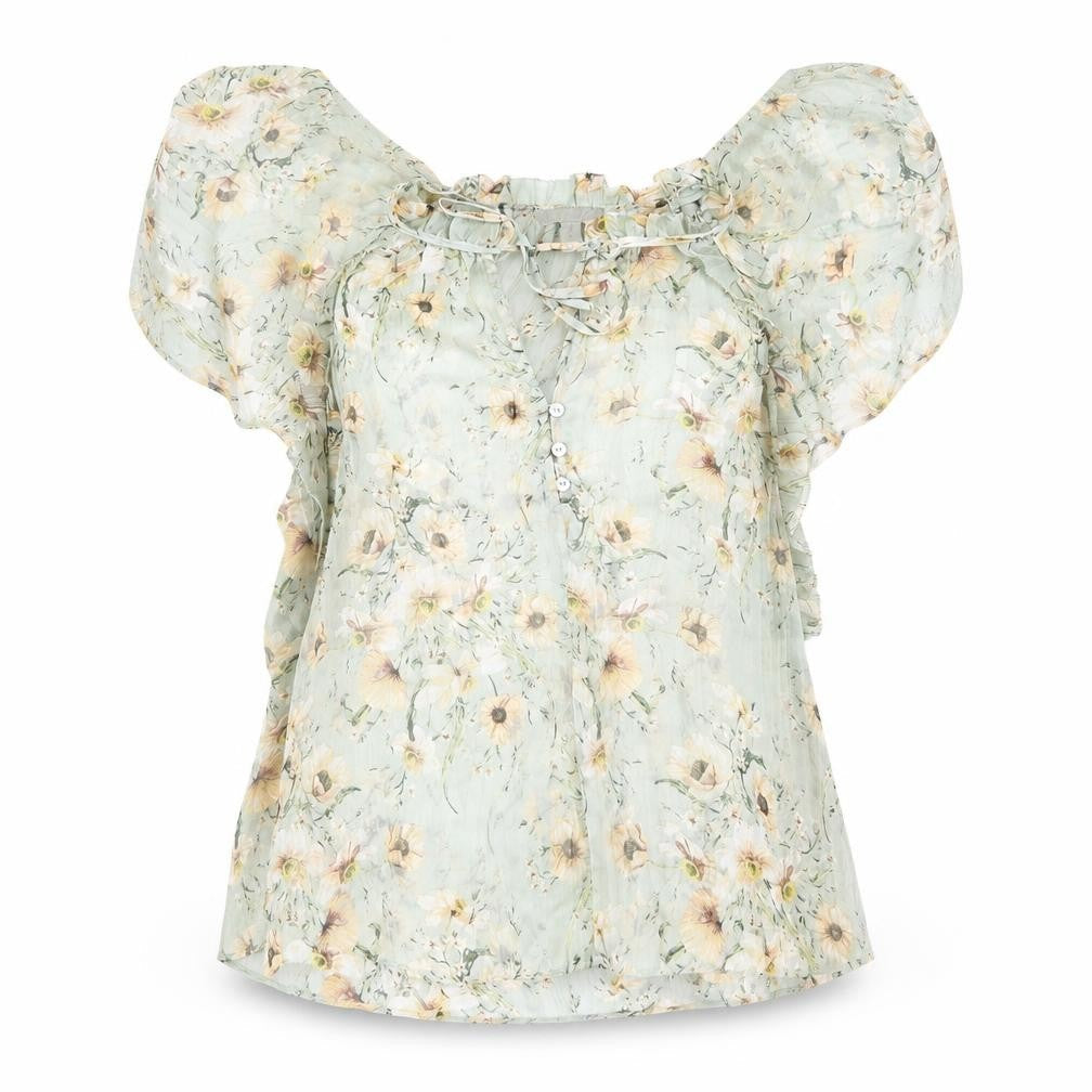 H&M Womens Green Floral Polyester Basic Blouse Size 8 Mock Neck