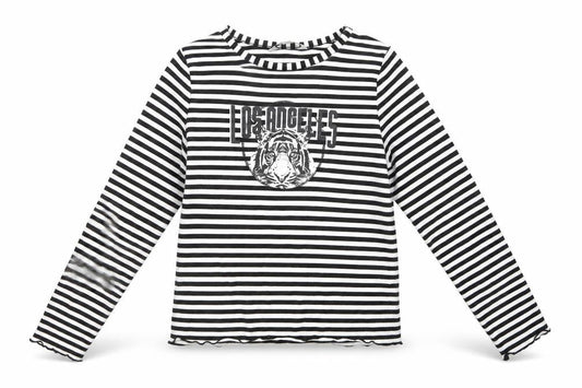 Miss E-vie Girls Black Striped Polyester Basic T-Shirt Size 7-8 Years Crew Neck Pullover - Los Angeles