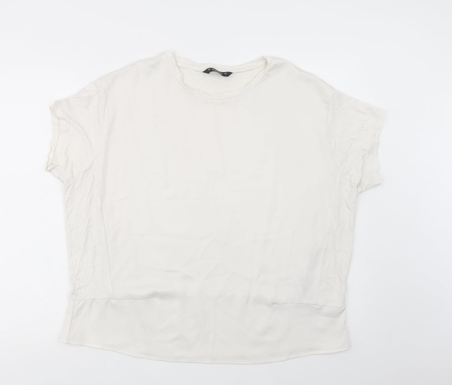 Dunnes Stores Womens White  Polyester Basic Blouse Size L Crew Neck