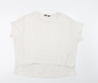 Dunnes Womens White  Polyester Basic Blouse Size L Crew Neck