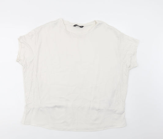 Dunnes Stores Womens White  Polyester Basic Blouse Size L Crew Neck