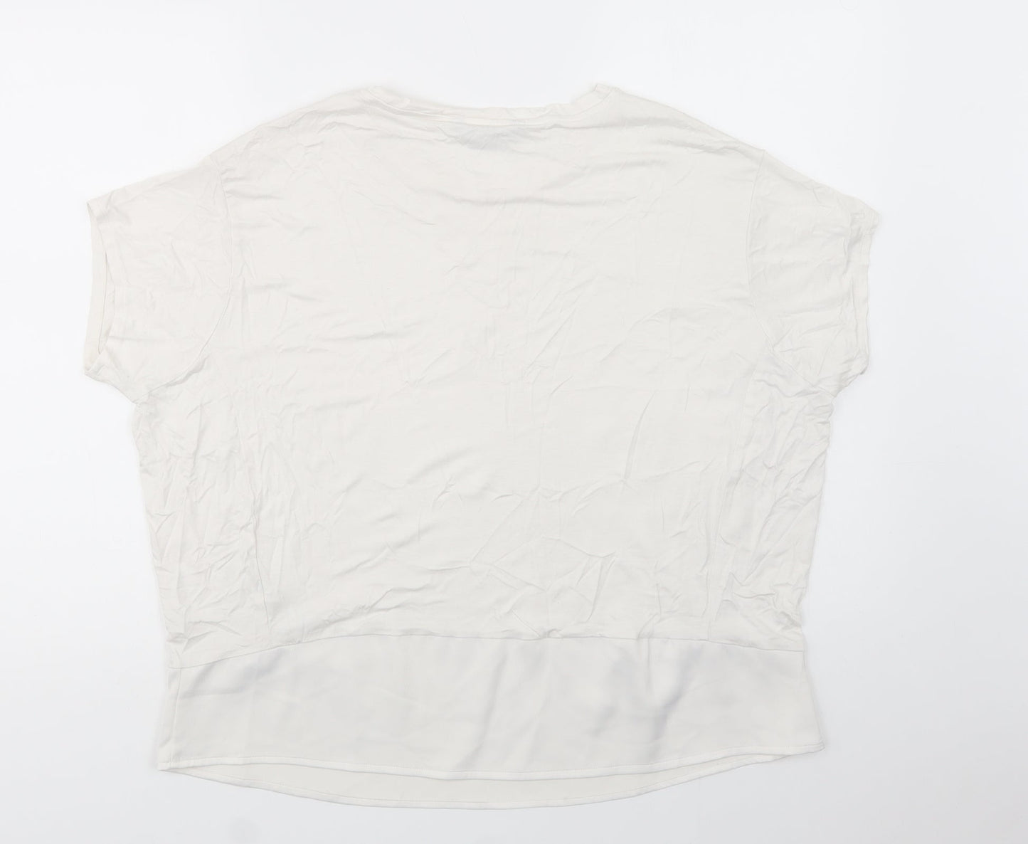 Dunnes Stores Womens White  Polyester Basic Blouse Size L Crew Neck