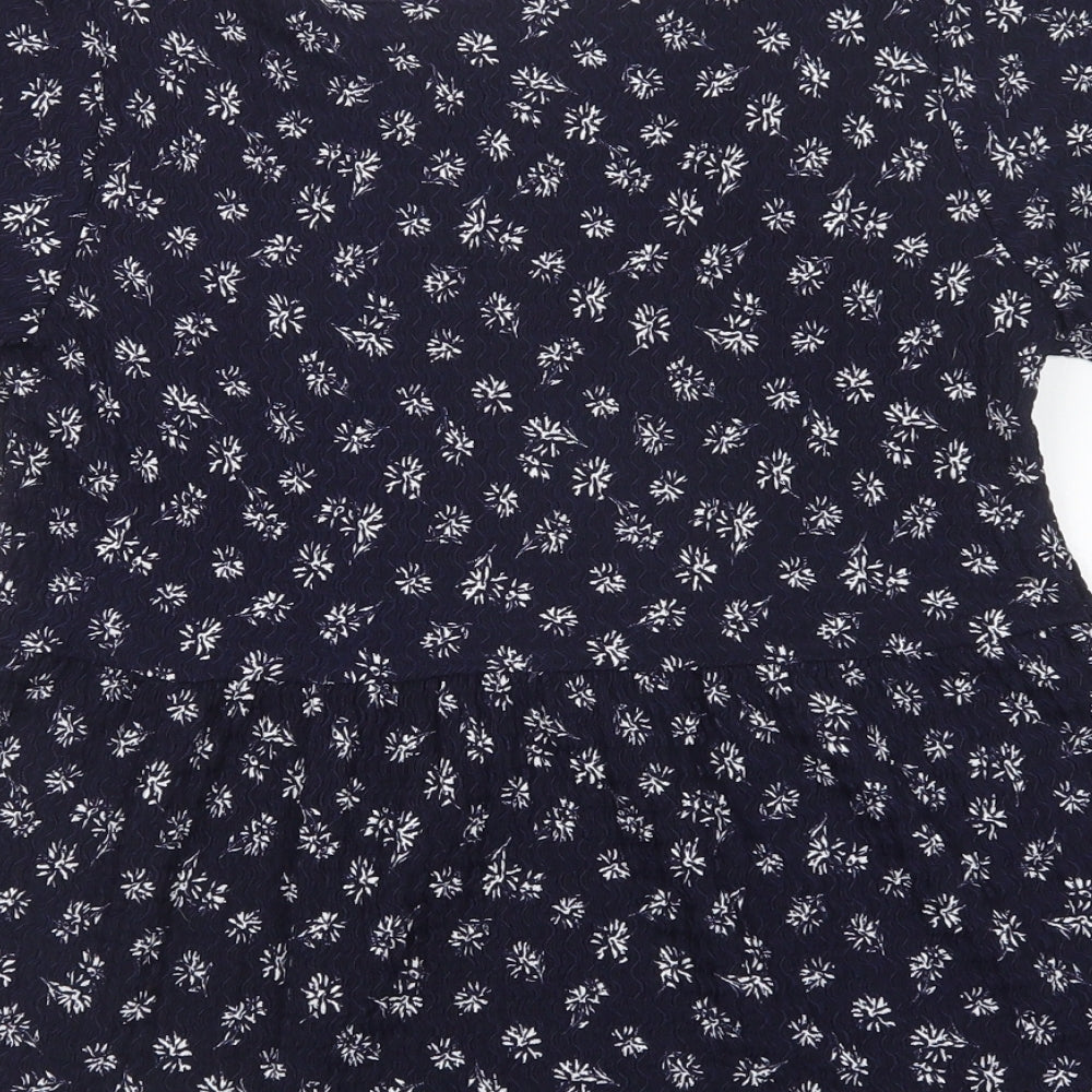 F&F Womens Blue Floral Polyester Basic Blouse Size 6 Square Neck
