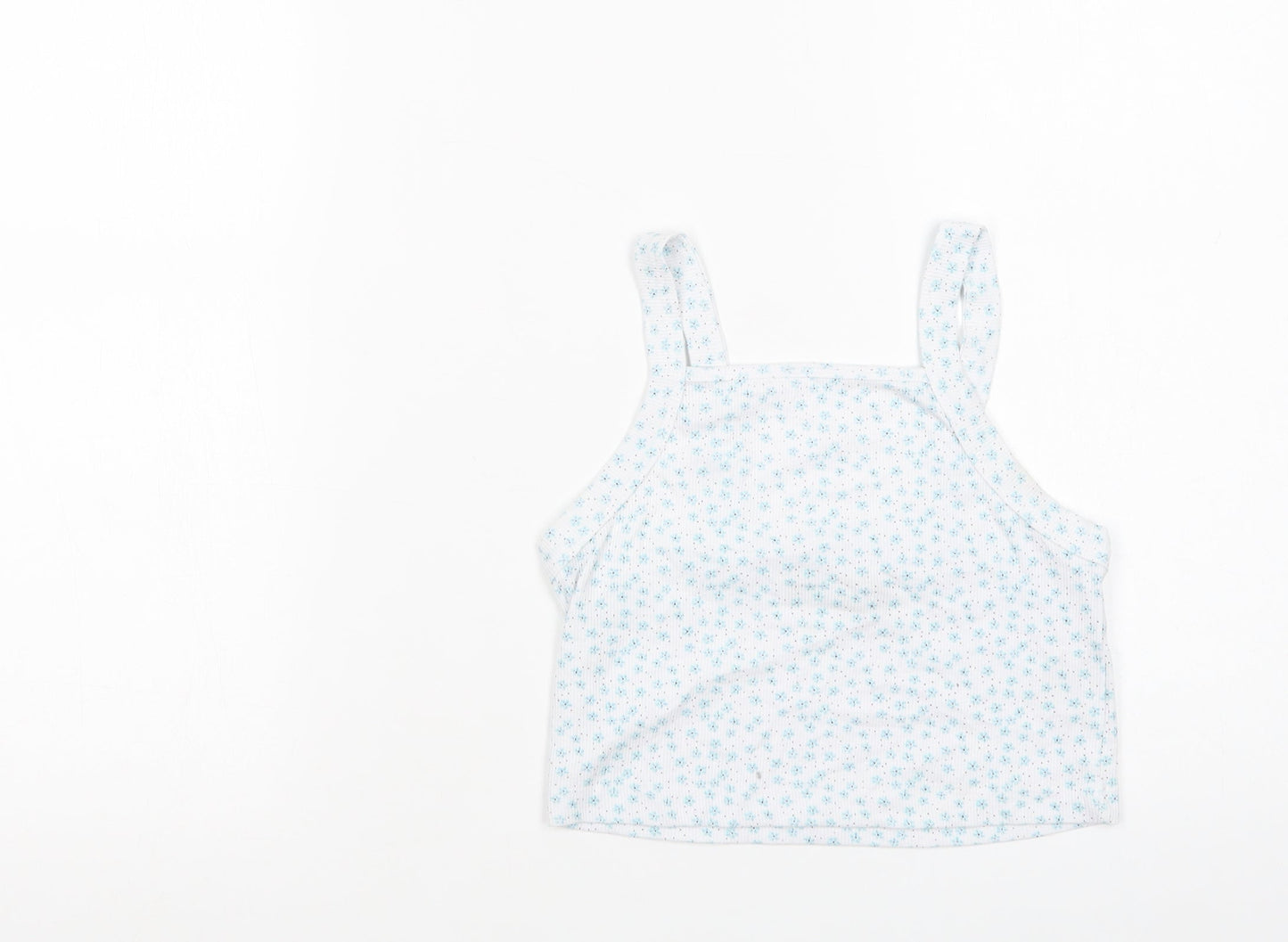 INSIDE Womens White Floral Cotton Cropped Tank Size S Square Neck