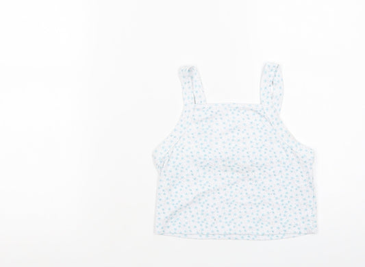 INSIDE Womens White Floral Cotton Cropped Tank Size S Square Neck
