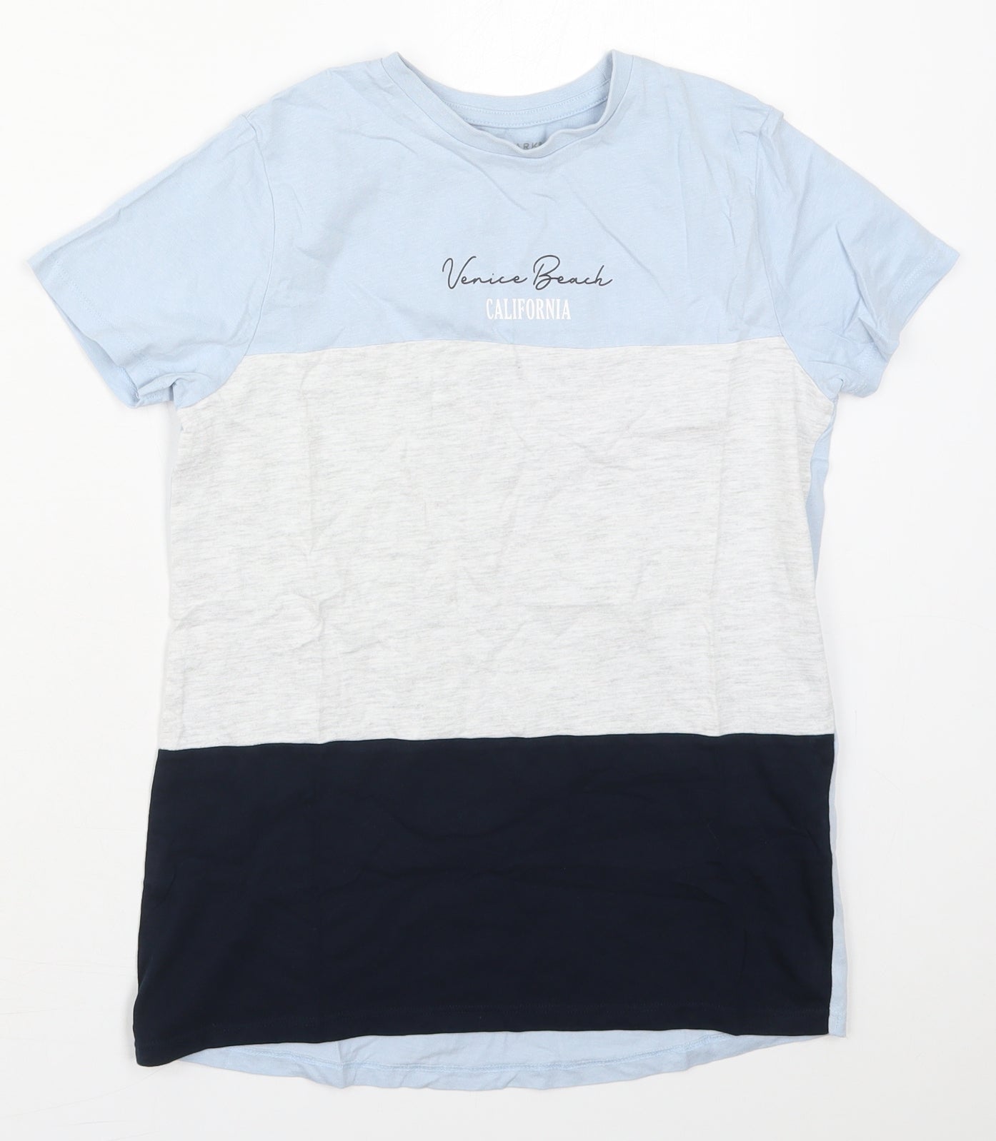 Primark Boys Blue Colourblock Cotton Basic T-Shirt Size 10-11 Years Crew Neck Pullover - Venice Beach California