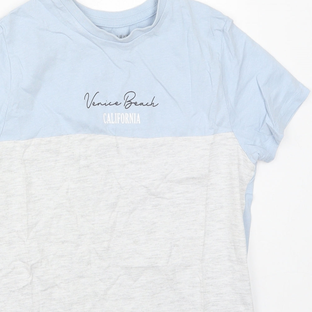 Primark Boys Blue Colourblock Cotton Basic T-Shirt Size 10-11 Years Crew Neck Pullover - Venice Beach California