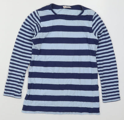 Next Girls Blue Striped Cotton Basic T-Shirt Size 11 Years Round Neck Pullover