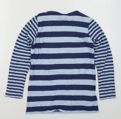 Next Girls Blue Striped Cotton Basic T-Shirt Size 11 Years Round Neck Pullover