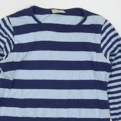 Next Girls Blue Striped Cotton Basic T-Shirt Size 11 Years Round Neck Pullover