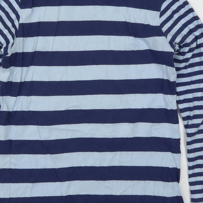 Next Girls Blue Striped Cotton Basic T-Shirt Size 11 Years Round Neck Pullover