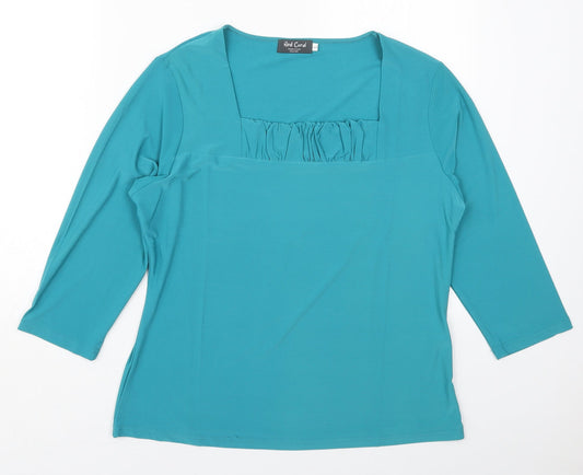 Red Coral Womens Blue  Polyester Basic T-Shirt Size L Square Neck