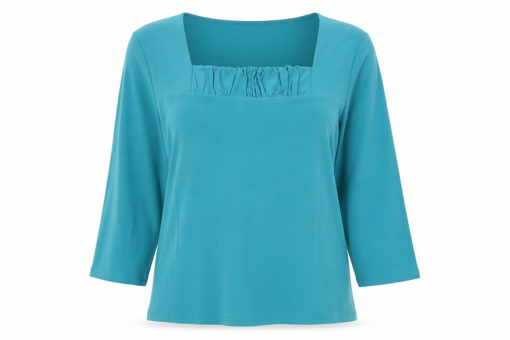 Red Coral Womens Blue  Polyester Basic T-Shirt Size L Square Neck