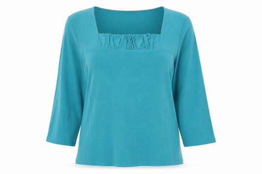 Red Coral Womens Blue  Polyester Basic T-Shirt Size L Square Neck