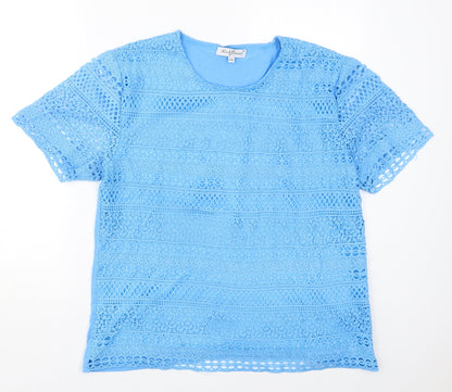Mudflower Womens Blue  Polyester Basic T-Shirt Size L Round Neck