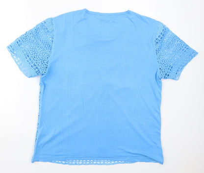 Mudflower Womens Blue  Polyester Basic T-Shirt Size L Round Neck