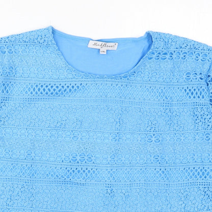 Mudflower Womens Blue  Polyester Basic T-Shirt Size L Round Neck