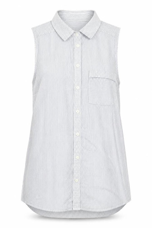 New Look Womens Blue Striped Cotton Basic Button-Up Size 8 Collared